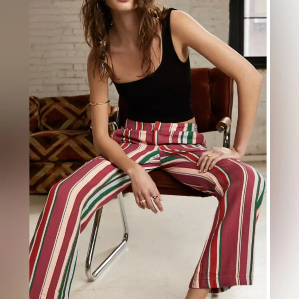 Free People La Paz Slim Festival Striped Crop Pants Size 0 - Picture 3 of 9